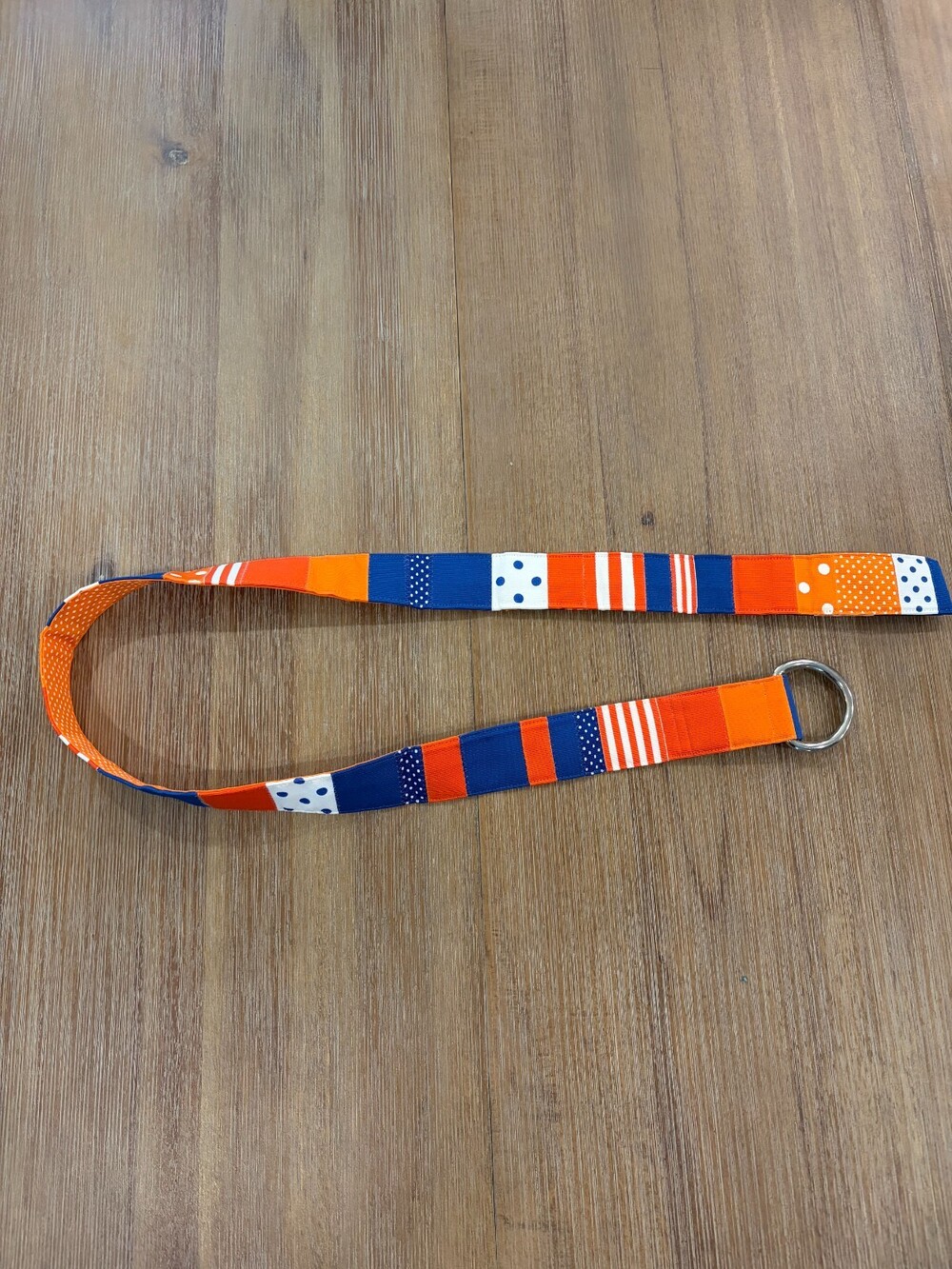 Orange & Navy Gator Game Day Ribbon D-Ring Belt Patchwork Preppy Size M